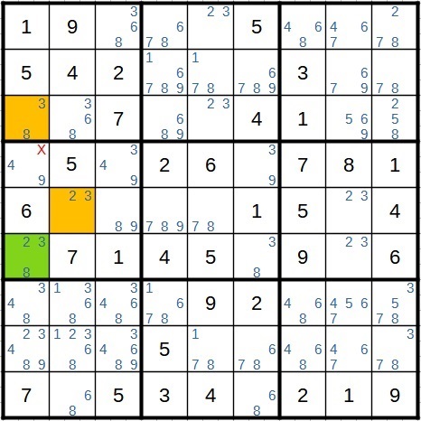 Beispiel 1 XYZ-Wing in Sudoku - Lösung